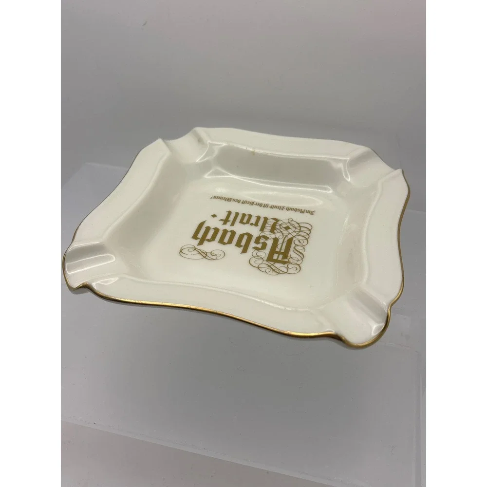 Vtg Asbach Uralt Brandy Porcelain Ashtray German Advertising Barware Gold Trim‎